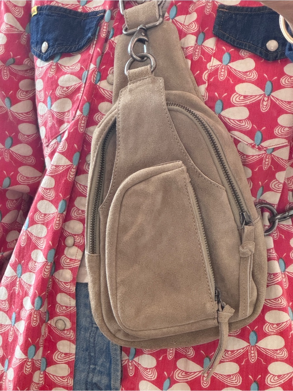 Free People Tan Suede Front Wearing Small Pack with Zippers